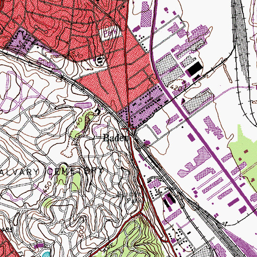 Topographic Map of Baden, MO