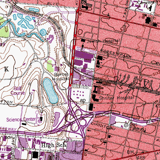 Topographic Map of Barnes - Jewish Hospital South, MO