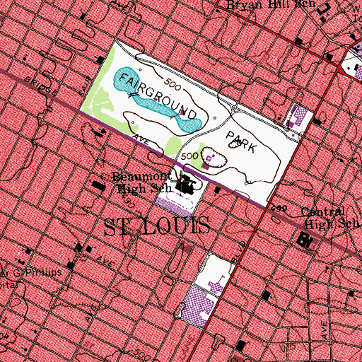 Topographic Map of Beaumont High School, MO