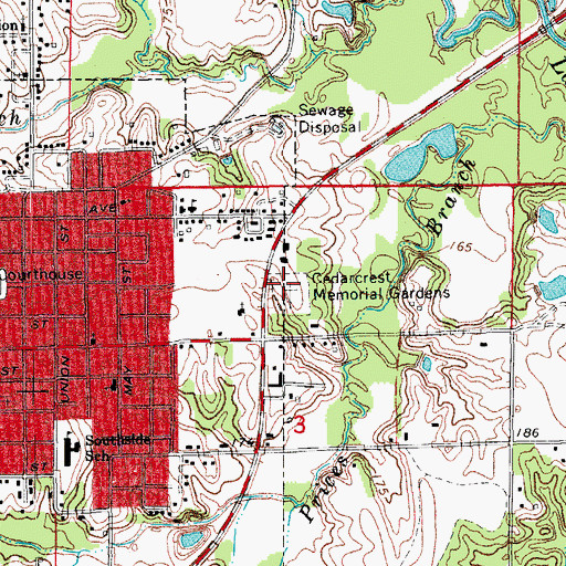 Topographic Map of Cedarcrest Memorial Gardens, AR