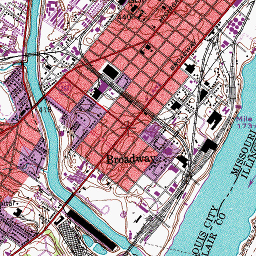 Topographic Map of Broadway, MO