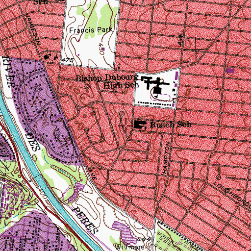 Topographic Map of Busch School, MO