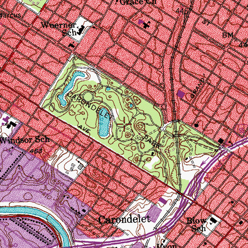 Topographic Map of Carondelet Park, MO