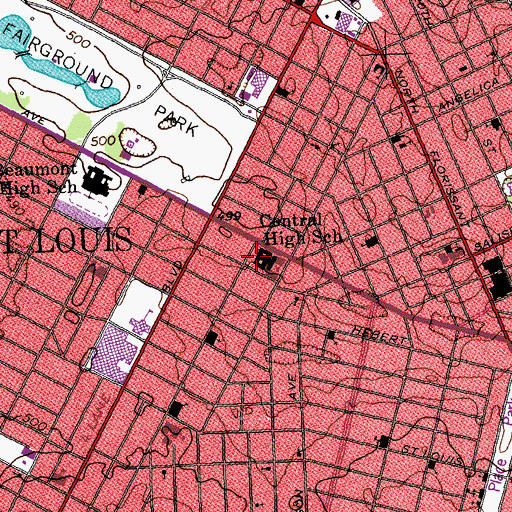 Topographic Map of Central High School, MO