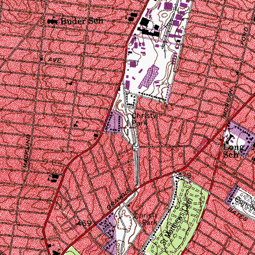 Topographic Map of Christy Park, MO