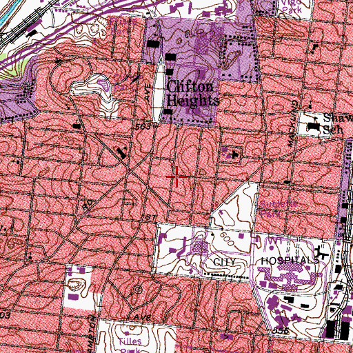 Topographic Map of Clifton Heights, MO