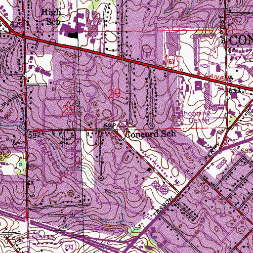 Topographic Map of Concord Elementary School, MO