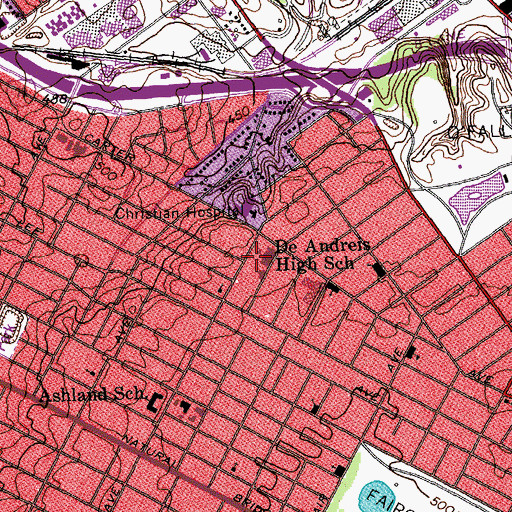 Topographic Map of De Andreis High School, MO