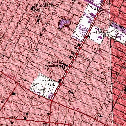 Topographic Map of DePaul Hospital, MO