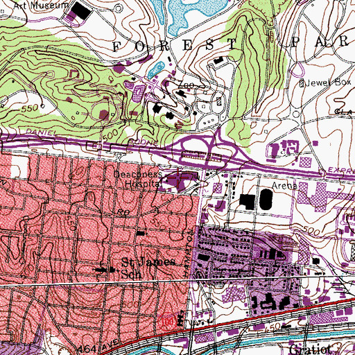 Topographic Map of Deaconess Hospital, MO