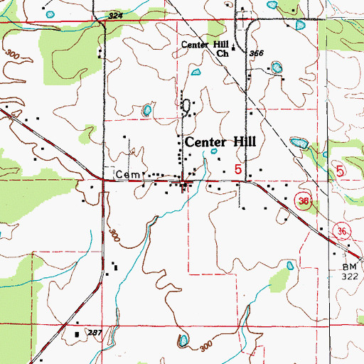 Topographic Map of Center Hill, AR