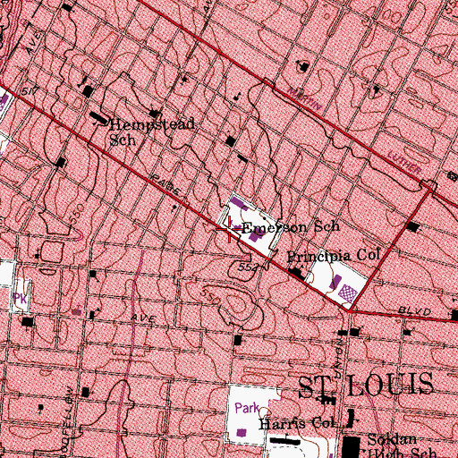 Topographic Map of Emerson School, MO