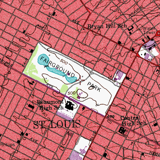 Topographic Map of Fairground Park, MO