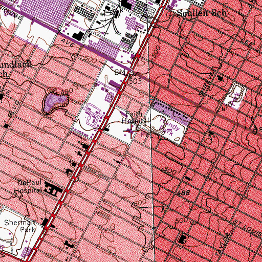 Topographic Map of Faith Hospital, MO
