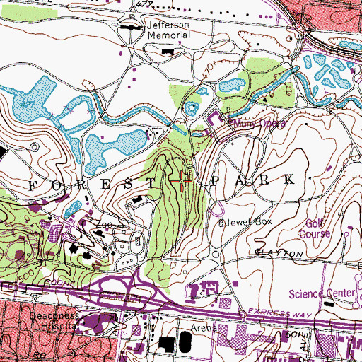 Topographic Map of Forest Park, MO