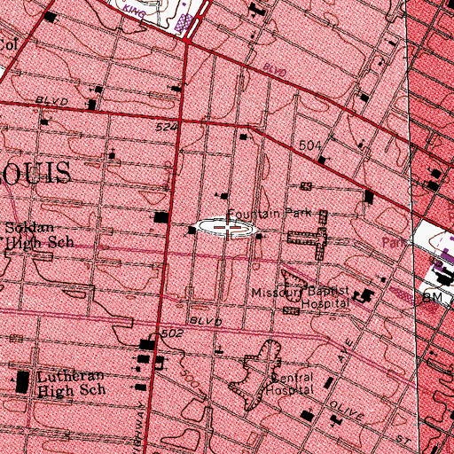 Topographic Map of Fountain Park, MO
