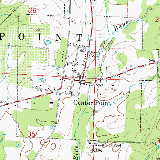 Topographic Map of Center Point, AR