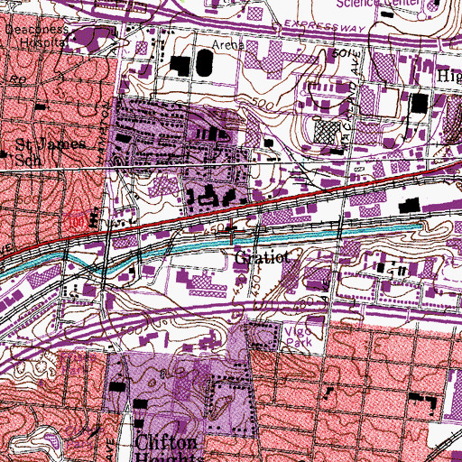 Topographic Map of Gratiot, MO