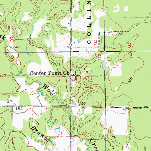Topographic Map of Center Point Missionary Baptist Church, AR