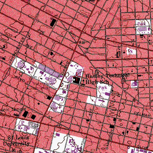 Topographic Map of Hadley Technical High School, MO