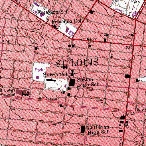 Topographic Map of Harris College, MO