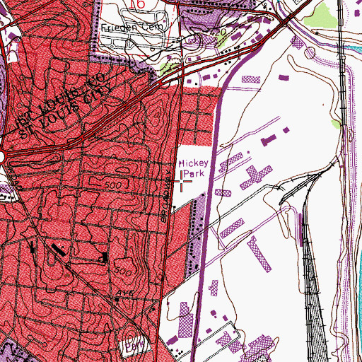 Topographic Map of Hickey Park, MO