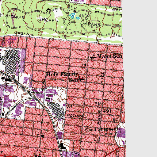 Topographic Map of Holy Family School, MO