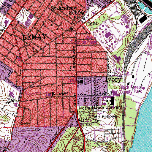 Topographic Map of Ivory, MO