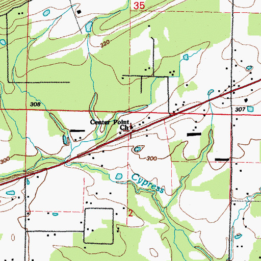 Topographic Map of Center Point Baptist Church, AR