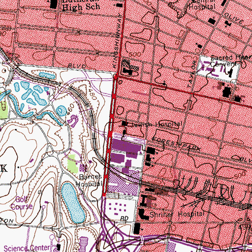 Topographic Map of Jewish Hospital, MO