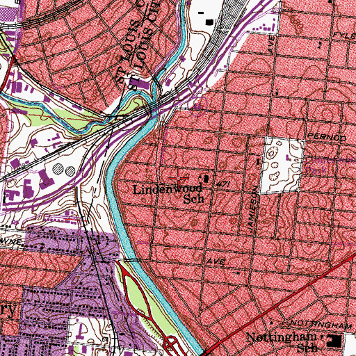 Topographic Map of Lindenwood School, MO