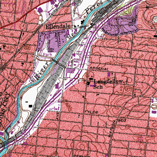 Topographic Map of Longfellow School, MO
