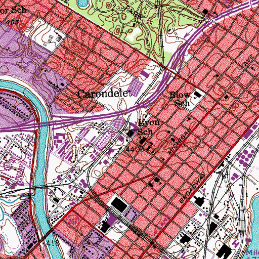 Topographic Map of Lyon School, MO