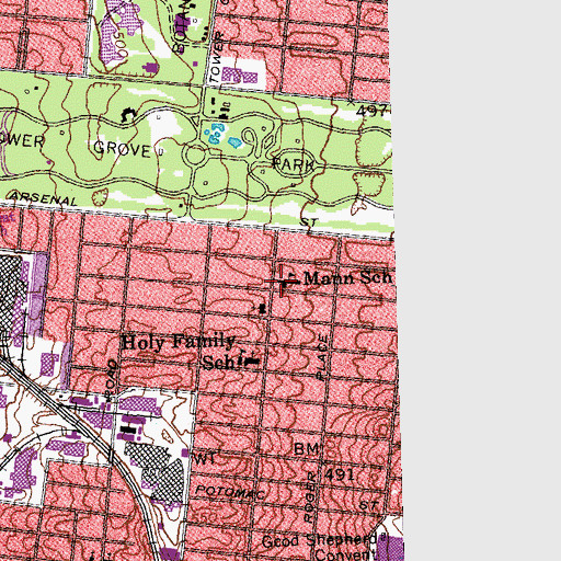 Topographic Map of Mann School, MO