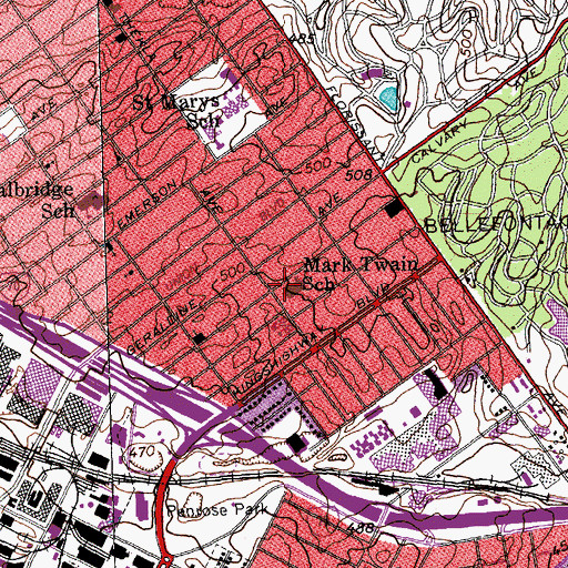 Topographic Map of Mark Twain School, MO