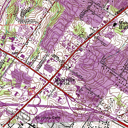 Topographic Map of Mehlville, MO