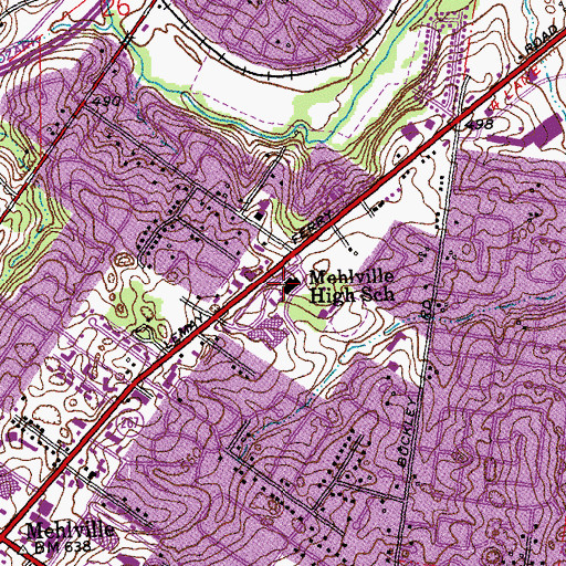 Topographic Map of Mehlville High School, MO