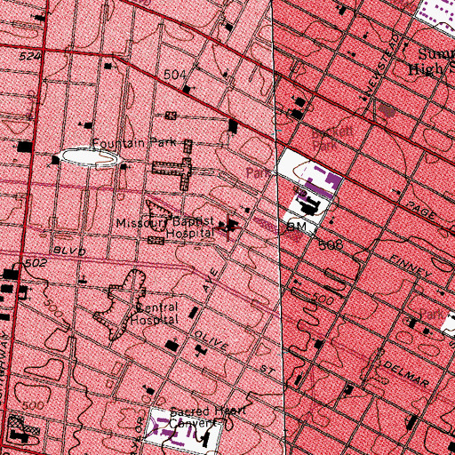 Topographic Map of Missouri Baptist Hospital, MO