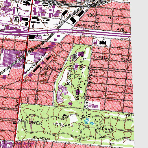 Topographic Map of Missouri Botanical Garden, MO
