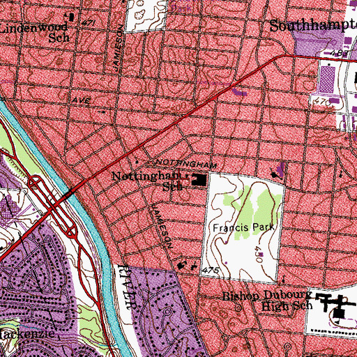 Topographic Map of Nottingham School, MO