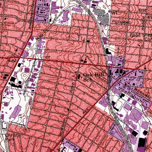 Topographic Map of Oak Hill School, MO