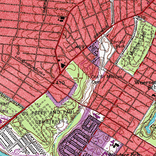 Topographic Map of Old Saint Marcus Cemetery, MO
