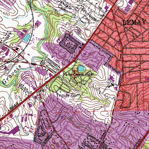 Topographic Map of Park Lawn Cemetery, MO