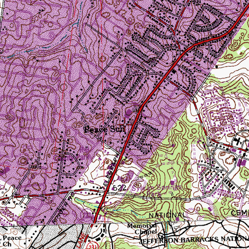 Topographic Map of Peace School, MO