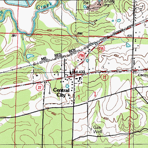 Topographic Map of Central City, AR