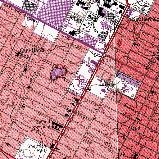 Topographic Map of Public School Stadium, MO