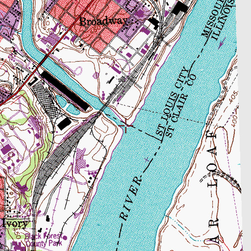 Topographic Map of River des Peres, MO