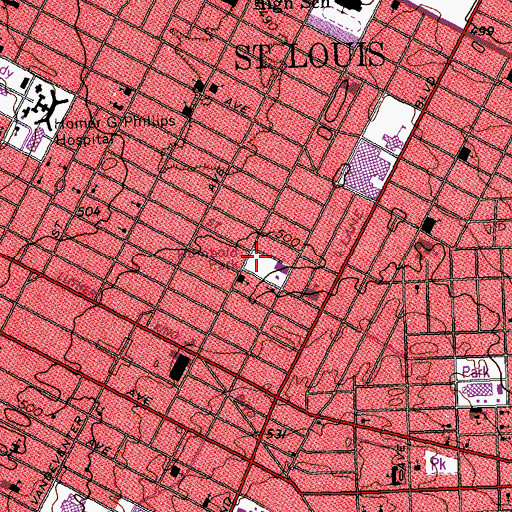 Topographic Map of Rumbold Park, MO