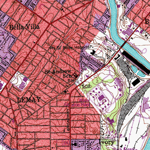 Topographic Map of Saint Andrew School, MO