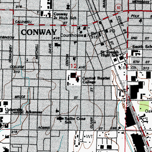 Topographic Map of Central Baptist College, AR